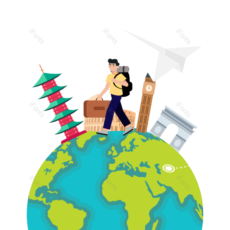 旅行图片,纸飞机元素,旅游PNG,背包免抠素材